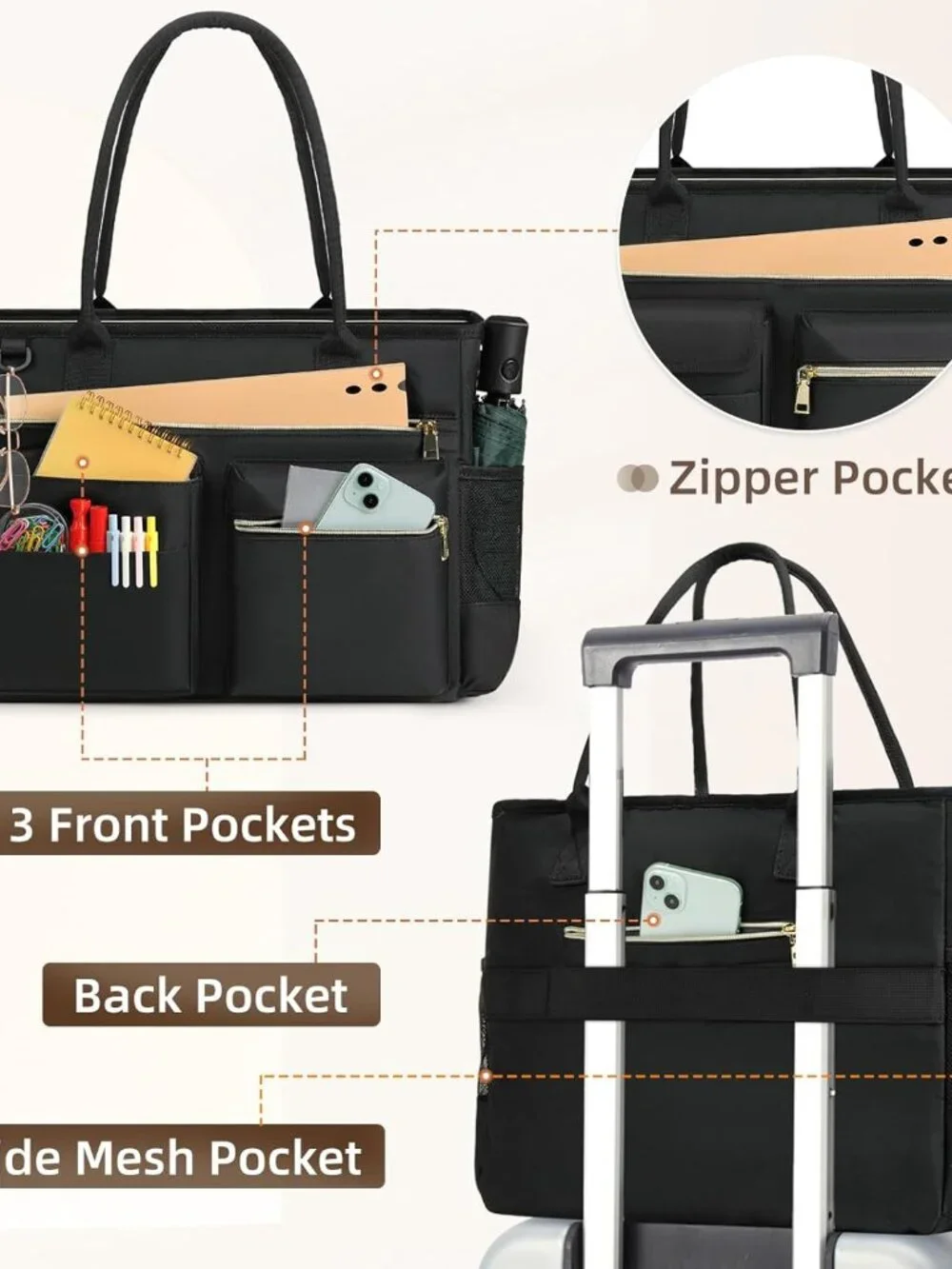 Elegant 15.6-Inch Women's Laptop Tote: Waterproof, Multi-Pocket Professional Bag